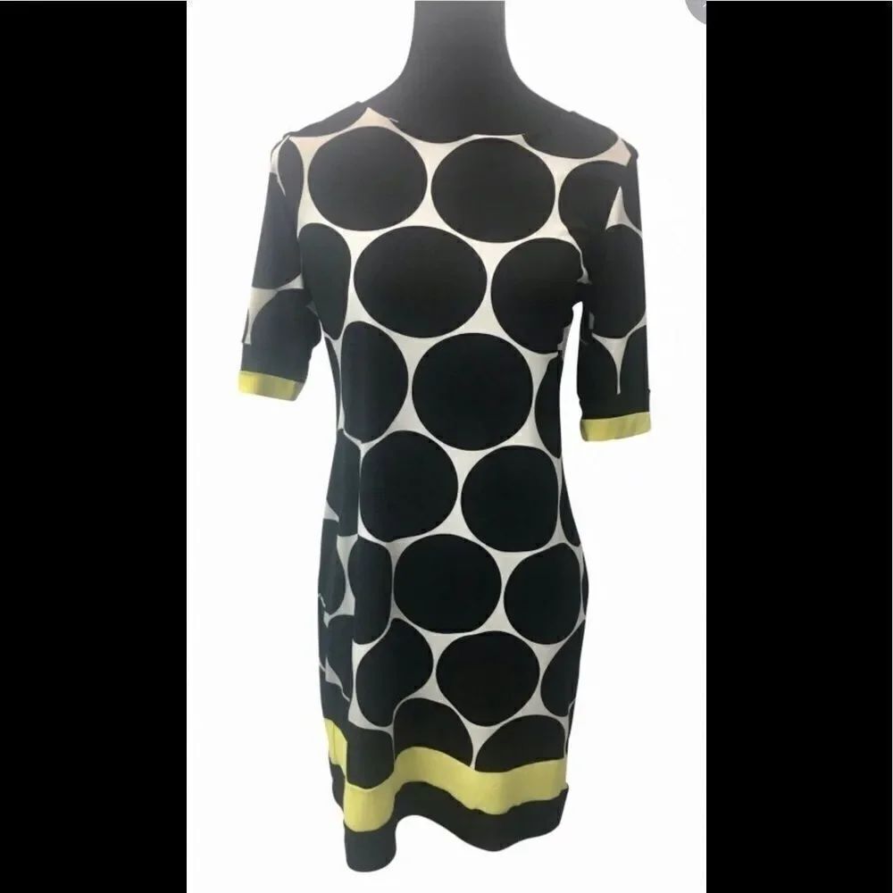 Karin Stevens Kameez Dress Black White Dots Yellow Border Size 10